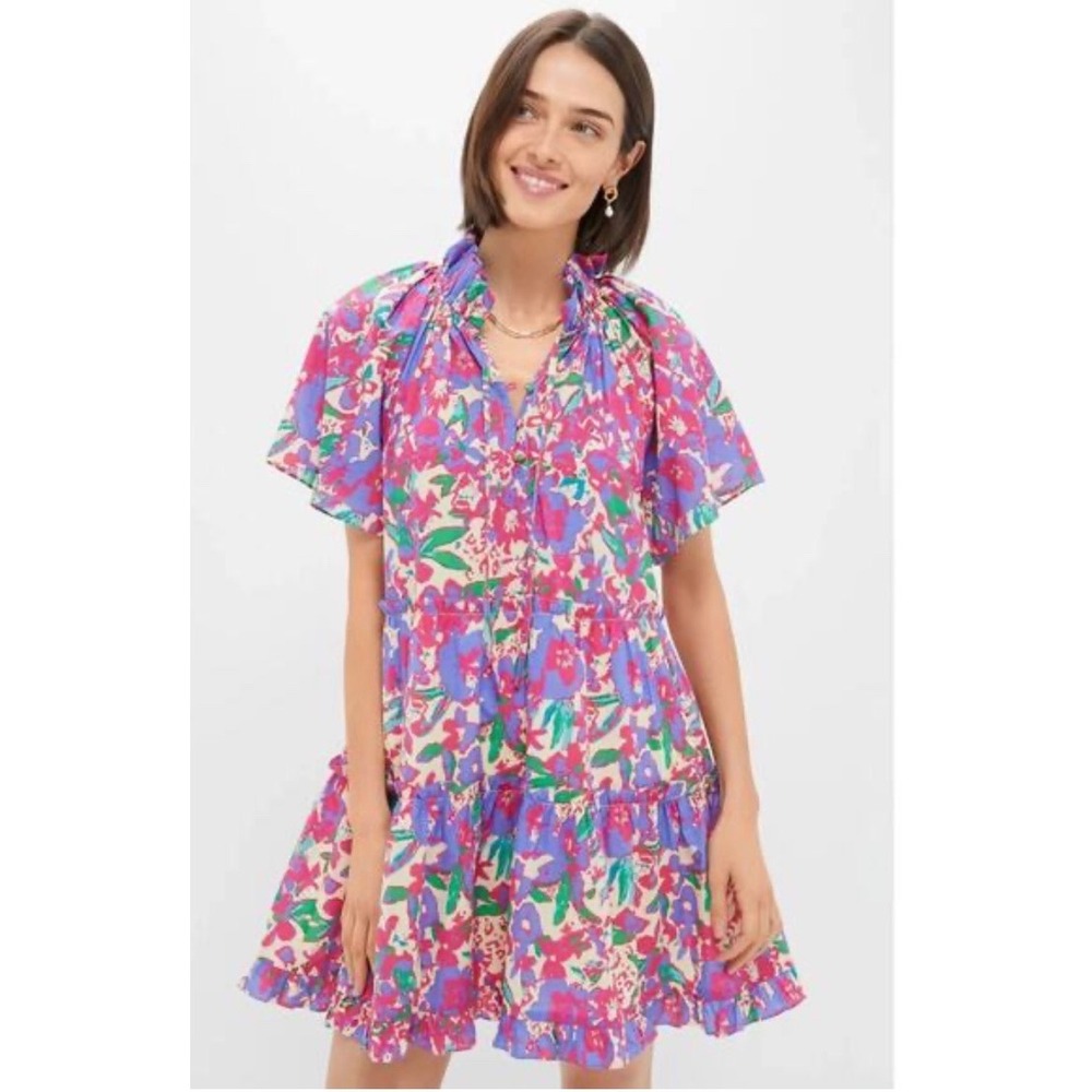 Tuckernuck x Hyacinth House Thea Floral Tiered Cotton Mini Dress Red Purple 2X